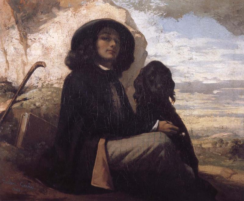 Self-Portratit with Black Dog, Gustave Courbet